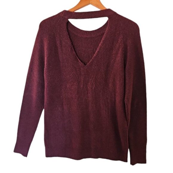 Ann Taylor LOFT Outlet Red Wine Sweater‎ M Medium V Back Soft - Picture 9 of 11
